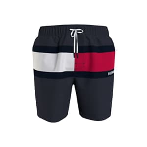 Tommy Hilfiger Men's Big & Tall 7 Logo Swim Trunks with Quick Dry, Navy Blue, XX-Large Tall for $29