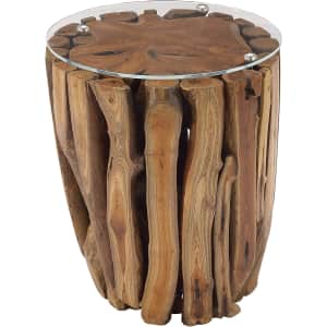 Deco 79 Reclaimed Teak Wood Glass-Top Accent Table for $131