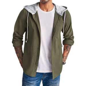 Coofandy Men's Long Sleeve Corduroy Hooded Shirt Jacket for $15