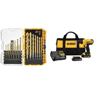 DeWalt 20V Max Cordless Drill / Driver Kit w/ 21-Piece Titanium Drill Bit Set for $123