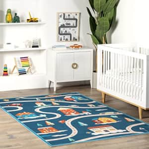 nuLOOM Zita Neighborhood Machine Washable Kids Ultra Thin Area Rug, 3' x 5', Blue Multi for $25