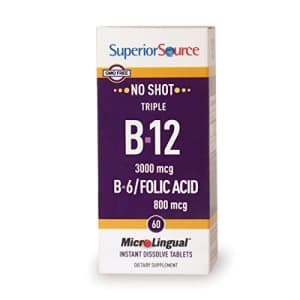 Superior Source No Shot Triple B12/B6/Folic multivitamins, 3000 mcg, 60 Count for $21