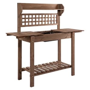 Outsunny Outdoor Potting Bench with Sliding Tabletop, Storage Shelf and Dry Sink, 2-Level Gardening for $135