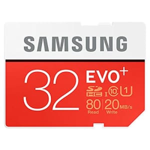 Samsung EVO+ 32GB Class 10 UHS-1 SDHC Memory Card, Up to 80MB/s Read, Up to 20MB/s Write Speed for $29