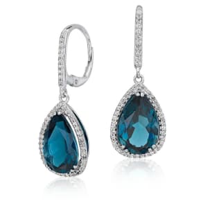 Blue Nile London Blue Topaz Halo Drop Earrings in Sterling Silver for $277