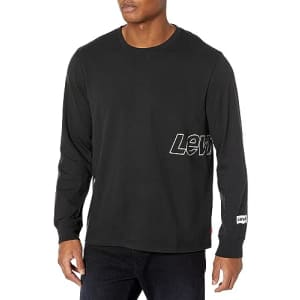 Levi's Men's Relaxed Graphic Long Sleeve T-Shirt, (New) Double Oblique Logo Caviar, X-Small for $20