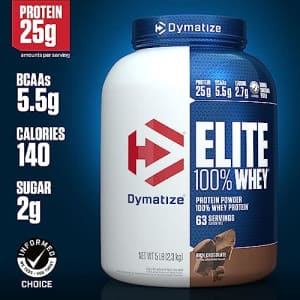 Dymatize Elite 100% Whey Protein Powder, 25g Protein, 5.5g BCAAs & 2.7 L-Leucine, Quick Absorbing & for $68 Dymatize Elite 100% Whey Protein Powder, 25g Protein, 5.5g BCAAs & 2.7 L-Leucine, Quick Absorbing & for $68