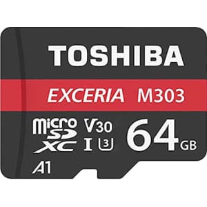 TOSHIBA Micro SD Card Memory Card 64GB 64G EXCERIA M303 with SD Adapter microSDXC UHS-I U3 Card 4K for $47