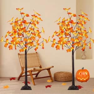 4-Foot Artificial Lighted Maple Tree 2-Pack for $42