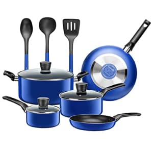 SereneLife Kitchenware Pots & Pans Basic Kitchen Cookware, Black Non-Stick Coating Inside, Heat for $69