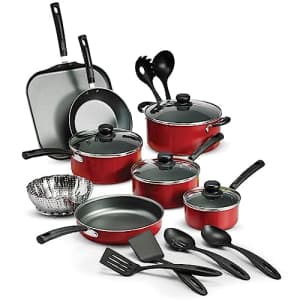 Tramontina 18 Piece Nonstick Cookware Set - Red - Aluminum Construction, Dishwasher Safe, for $68