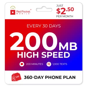 Red Pocket Mobile 1-Year + 200MB Monthly Data Prepaid Plan w/ SIM Card for $30