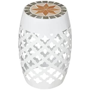 Outsunny 12" Round Patio Outdoor Footstool, Garden Mosaic Accent Side Table, Plant Stand, White for $56