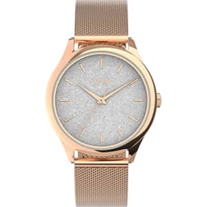 Timex Women's Celestial Opulence 32mm Watch Rose Gold-Tone Case Silver-Tone Glitter Dial with Rose for $55