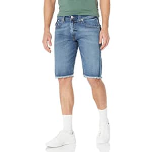 True Religion Men's Ricky Single Needle Fray Hem Shorts with Flap, Flip Side Medium Wash, 30 for $44