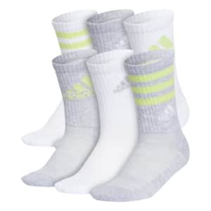 adidas Kids-Boy's/Girl's Mixed Graphic Athletic Cushioned Crew Socks (6-Pair), White/Cool Light for $14