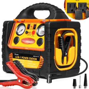 FlyAuto 12V 6-in-1 Jump Starter with Air Compressor for $112