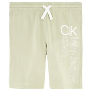 Calvin Klein Boys' Big Logo Waistband Sweat Short, Vertical Light Stone 22, 10-12 for $15