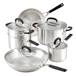 KitchenAid Stainless Steel Cookware/Pots and Pans Set, 10 Piece, Brushed Stainless Steel for $170