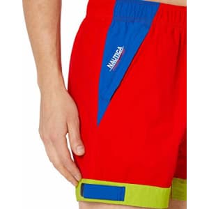 Nautica Men's Tall Quick Dry Tri-Color Logo Competition Nylon Swim Trunk, Fiery red, 2X Big for $34