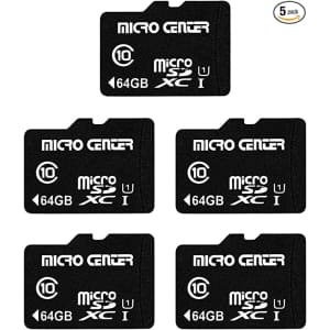 Micro Center 64GB Class 10 MicroSDXC Flash Memory Card w/ Adapter 5-Pack for $24