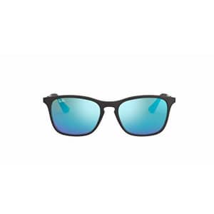 Ray-Ban Junior Unisex-Child RJ9061SF Asian Fit Sunglasses, Rubber Black/Light Green Mirror Blue, 52 for $102