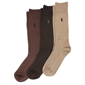 POLO RALPH LAUREN Men's Super Soft Ribbed Dress Crew Socks 3 Pair Pack - Lightweight Comfort, Brown for $18