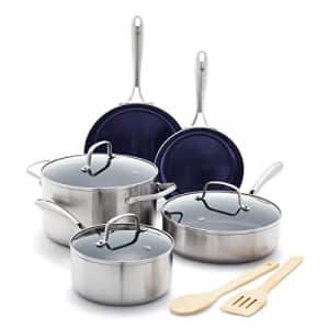Blue Diamond HD Stainless Steel Clad Pro 10 Piece Cookware Pots and Pans Set, Diamond Infused for $90