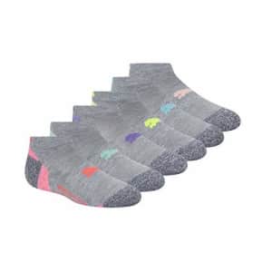PUMA Kids' Big Girls' 6 Pack Low Cut Socks, Grey/Pink, 9-11 for $10