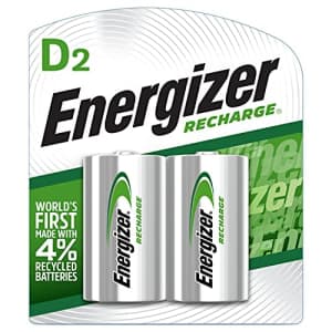 Energizer Rechargeable D Batteries, NiMH, 2500 mAh, 2 count (NH50BP-2) Green and Silver for $15