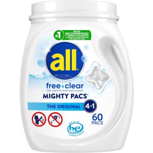 All Detergent Mighty Pacs 4-in-1 Laundry Detergent 60-Pack for $12 via Sub & Save