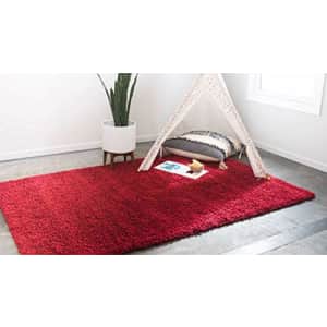 Unique Loom Solid Shag Collection Area Rug (8' x 10' Rectangle, Cherry Red) for $110