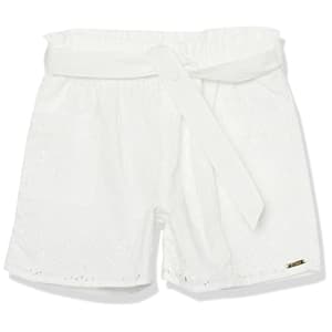 GUESS Girls' Embroidered Eyelet Paper Bag Waist Shorts, Pure White for $29