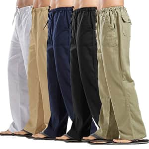 Men's Casual Beach Drawstring Pants for $8