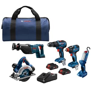 BOSCH GXL18V-501B25 18V 5-Tool Combo Kit with Two-In-One Bit/Socket Impact Driver, 1/2 In. Hammer for $599