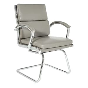 Office Star FL Series Mid Back Faux Leather Visitor's Chair with Padded Loop Arms and Chrome Finish for $224