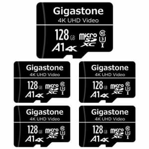 Gigastone 128GB 5-Pack Micro SD Card, 4K UHD Video, Surveillance Security Cam Action Camera Drone for $60