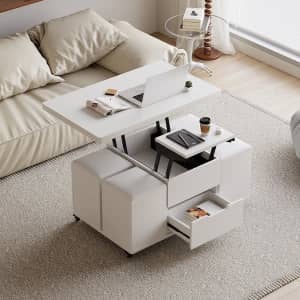 Modern White Lift Top Coffee Tablewith Storage Ottoman for $299
