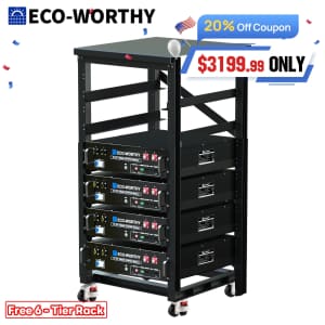 Eco-Worthy 20.48kWh 48V 100AH Server Rack LiFePO4 Lithium Battery 4-Pack for $3,200