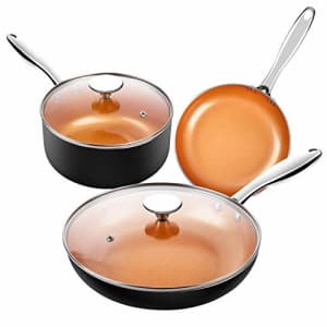 MICHELANGELO Copper Cookware Set 5 Piece, Ultra Nonstick Pots and Pans Copper with Ceramic for $50