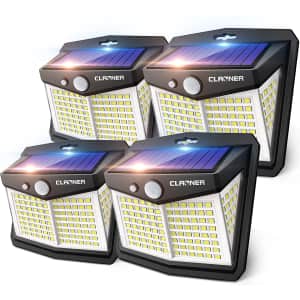 Claoner Solar Motion Sensor LED Light 4-Pack for $18