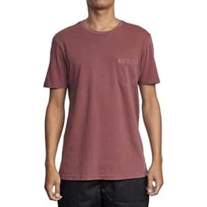 RVCA Men's PTC Dye Short Sleeve Premium Shirt, S/S Pigment Pocket Tee/Oxblood Red, Large for $25