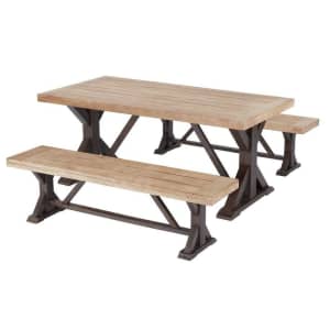 Hampton Bay Silver Oaks Farmhouse 3-Piece Teak Wood Patio Dining Set for $499 Hampton Bay Silver Oaks Farmhouse 3-Piece Teak Wood Patio Dining Set for $499