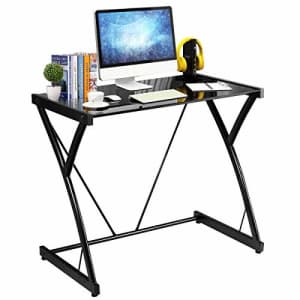 Tangkula Computer Desk Writing Table w/Tempered Glass Top, Z-Shape Structure & Iron Frame, for $75
