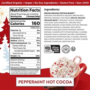 Peppermint Hot Cocoa Organic Protein Powder by Orgain - Seasonal Chocolate Holiday Flavor, Vegan, for $20