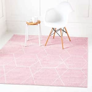 Unique Loom Trellis Frieze Collection Area Rug - Geometric (5' Square, Light Pink/ Ivory) for $38