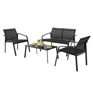 Tangkula 4 Pieces Patio Furniture Set, Outdoor Conversation Set with Tempered Glass Coffee Table, for $150
