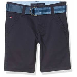 Tommy Hilfiger Kids Boys' Belted Flat Front Twill Short, 405 Swim Navy, 7 for $24