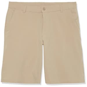 IZOD Boys' School Uniform Flat Front Khaki Shorts, Moisture Wicking Performance Fabric, Wrinkle & for $16