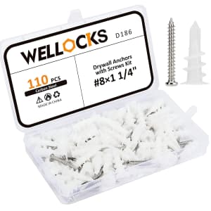 Wellocks 110-pc. 1/4" Drywall Anchor Screw Kit for $6 Wellocks 110-pc. 1/4" Drywall Anchor Screw Kit for $6